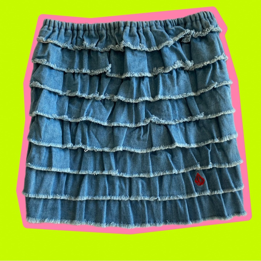 Y2K Volcom Gals Denim Ruffle Tube Top